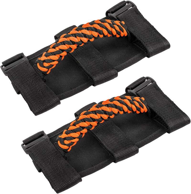Savadicar 2 x Roll Bar Grab Handles, Circular Weave Grip Handle Compatible with 1955-2023 Jeep Wrangler CJ YJ TJ JK JKU JL JLU & Gladiator JT, Interior Accessories, Neon Orange, 2PCs - Image 1